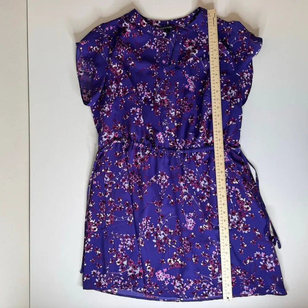 41 Hawthorn Womens Floral Cinched Waist Mini Dress in Purple Sz 1X | Feminine - Picture 13 of 15